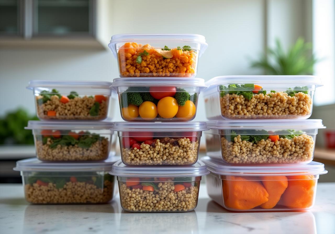 Organized meal prep containers with nutritionist-approved balanced meals
