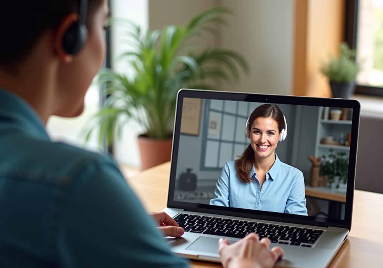 Professional conducting virtual nutrition coaching session via video call